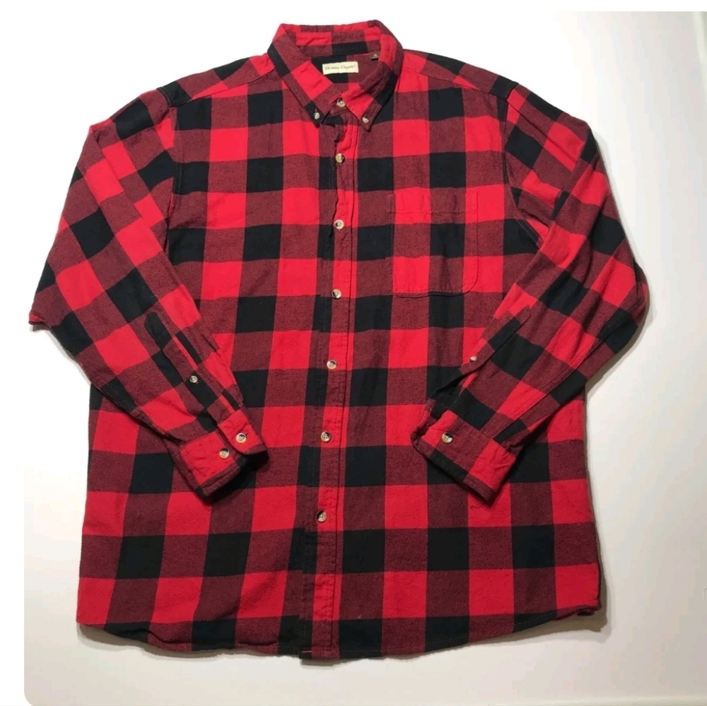HOBBS CREEK large black red buffalo plaid flannel button down collared shirt top